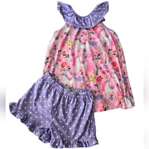 Millie Loves Lily Pink/Purple Unicorn/Polka Dot Ruffle 2 Piece Set Size 12